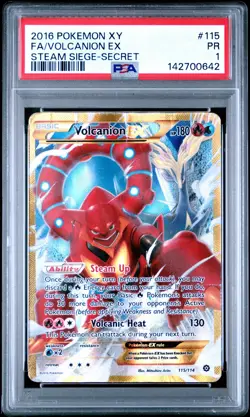 2016 POKEMON XY STEAM SIEGE SECRET #115 FULL ART/VOLCANION EX PSA 1 - Image 1