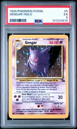 1999 POKEMON FOSSIL #5 GENGAR-HOLO PSA 5 - Image 1