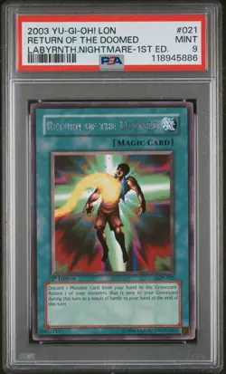2003 YU-GI-OH! LON-LABYRINTH OF NIGHTMARE 1ST ED #021 RETURN OF THE DOOMED PSA 9 - Image 1