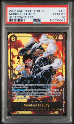 2025 ONE PIECE OP10-ROYAL BLOOD ALTERNATE ART #118 MONKEY D. LUFFY PSA 10 - Image 1
