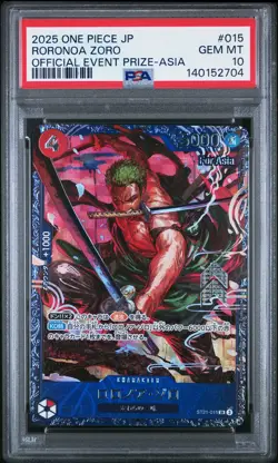 2025 ONE PIECE JPN PROMOS OFFICIAL EVENT PRIZE-ASIA #015 RORONOA ZORO PSA 10 - Image 1