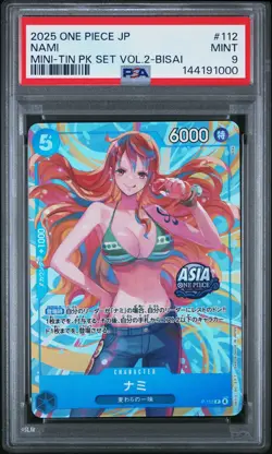 2025 ONE PIECE JAPANESE MINI-TIN PACK SET VOL.2 BISAI #112 NAMI PSA 9 - Image 1
