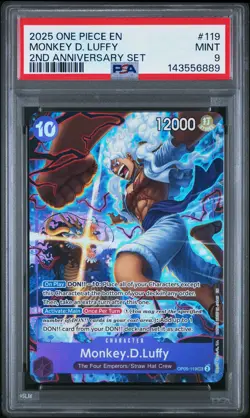 2025 ONE PIECE ENGLISH VERSION 2ND ANNIVERSARY SET #119 MONKEY D. LUFFY PSA 9 - Image 1