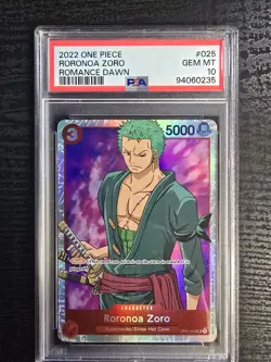 Bandai Roronoa Zoro OP01-025 Romance Dawn Super Rare Rush Holo PSA 10 - Image 1