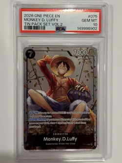 MONKEY D. LUFFY PSA 10 2026 ONE PIECE EN #P-075 TIN PACK SET VOLUME 2 PROMO C - Image 1