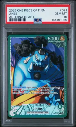 2025 ONE PIECE OP11-A FIST OF DIVINE SPEED ALTERNATE ART #021 JINBE PSA 10 - Image 1