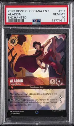 2023 DISNEY LORCANA THE FIRST CHAPTER ENCHANTED ALADDIN HEROIC OUTLAW PSA 10 - Image 1