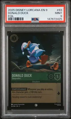 2025 DISNEY LORCANA EN 9-FABLED FOIL #83 DONALD DUCK - SLEEPWALKER PSA 9 - Image 1