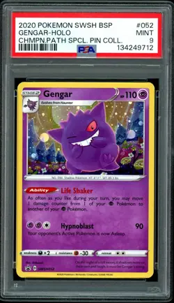 Pokemon Gengar TCG Champions Path Pin Collection Promo SWSH052 Holo Card PSA 9 - Image 1
