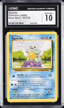 2000 POKEMON BASE SET 2 #93/130 SQUIRTLE CGC 10 GEM MINT - Image 1