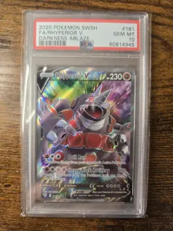 Pokemon Rhyperior V Full Art Ultra Rare 181/189 Darkness Ablaze PSA 10 FREE SHIP - Image 1