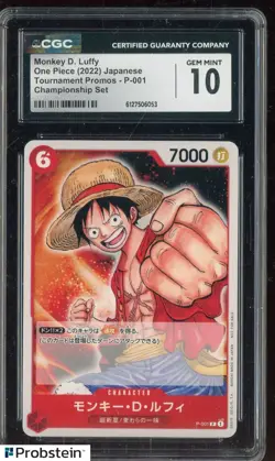2022 Pokemon Japanese Tournament Championship Set #P-001 Monkey D Luffy CGC 10 - Image 1