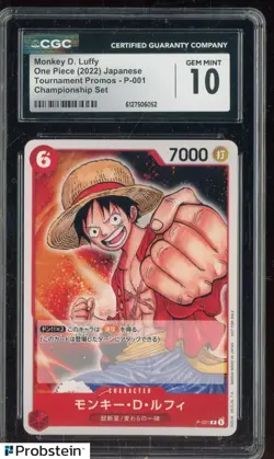 2022 Pokemon Japanese Tournament Championship Set #P-001 Monkey D Luffy CGC 10 - Image 1