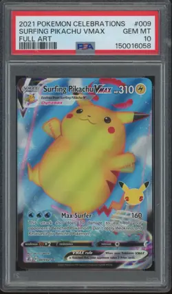 2021 Pokemon Celebrations Full Art #009 Surfing Pikachu Vmax Gem Mint PSA 10 - Image 1