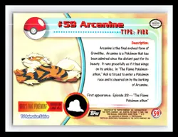 💥 ARCANINE 1999 Topps Pokemon TV Non Holo Animation Series Black Logo # 59 - Image 2