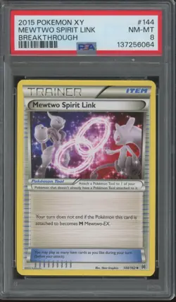 2015 Pokemon XY Breakthrough #144 Mewtwo Spirit Link PSA 8 - Image 1