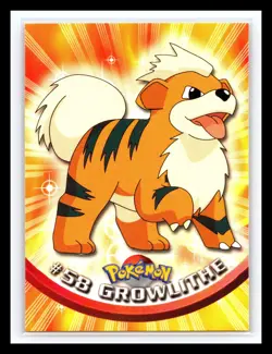 💥 GROWLITHE 1999 Topps Pokemon TV Non Holo Animation Series Black Logo # 58 - Image 1