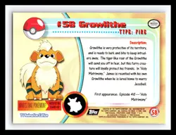 💥 GROWLITHE 1999 Topps Pokemon TV Non Holo Animation Series Black Logo # 58 - Image 2