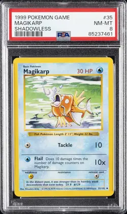 1999 POKEMON BASE SET SHADOWLESS #35 MAGIKARP PSA 8 - Image 1