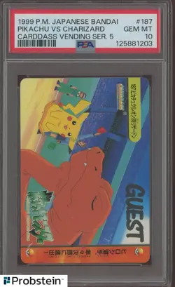 1999 Pokemon Japanese Bandai Carddass Vending Series Pikachu vs Charizard PSA 10 - Image 1