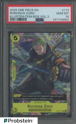 2025 One Piece EN Illustration Box Vol.3 #113 Roronoa Zoro PSA 10 GEM MINT - Image 1