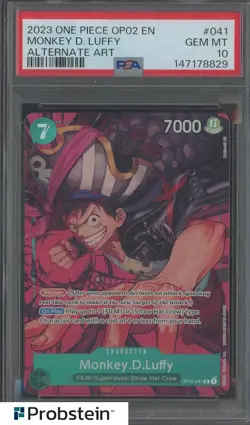 2023 One Piece OP02 EN #041 Monkey.D.Luffy Alternate Art PSA 10 GEM MINT - Image 1