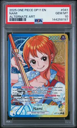 2025 ONE PIECE OP11-A FIST OF DIVINE SPEED ALTERNATE ART #041 NAMI PSA 10 - Image 1