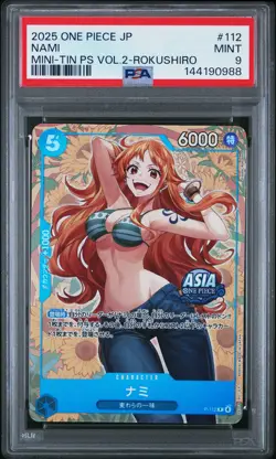 2025 ONE PIECE JAPANESE MINI-TIN PACK SET VOL.2 KOUSHI ROKUSHIRO #112 NAMI PSA 9 - Image 1