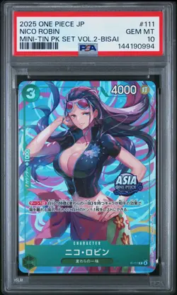 2025 ONE PIECE JAPANESE MINI-TIN PACK SET VOL.2 BISAI #111 NICO ROBIN PSA 10 - Image 1