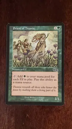 Priest of Titania Urza's Saga EX/LP 270/350 MTG Magic the Gathering Common Elf - Image 1