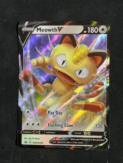 Meowth V Black Star Promo Full Art Ultra Rare Pokemon Card SWSH004 (NM) - Image 1