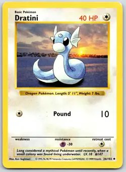 POKEMON BASE SET SHADOWLESS DRATINI 26/102 UNCOMMON UNLIMITED MP - Image 1