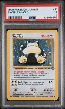 1999 POKEMON JUNGLE #11 SNORLAX-HOLO PSA 5 - Image 1