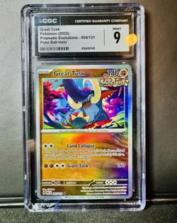 🔥2025 Pokemon Great Tusk 055/131 Master Ball Holo CGC 9 Prismatic Cracked Case - Image 1
