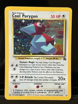 🌈🦄Pokemon TCG 2000 Cool Porygon Holo Rare Black Star Promo Card 15/53 WOTC LP - Image 1