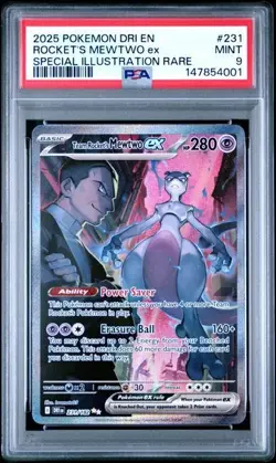 Pokemon PSA 9 Mint Destined Rivals SIR Team Rocket's Mewtwo EX 231/182 - Image 1