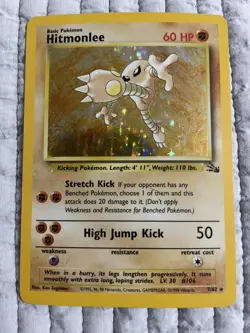 Pokemon TCG Hitmonlee 7/62 Unlimited Holo Rare MP WOTC Fossil Vintage - Image 1