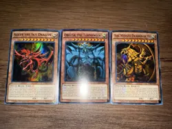 Yugioh Egyptian God Cards Set Obelisk, Slifer, & Ra LDK2 Ultra Rare NM - Image 1