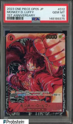 2023 One Piece OP05 Japanese 1st Anniversary #012 Monkey D. Luffy PSA 10 - Image 1