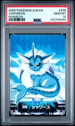 2005 CARDDASS POKEMON ADVANCED GENERATION ZUKAN CARD RAINBOW VAPOREON PSA 10 - Image 1