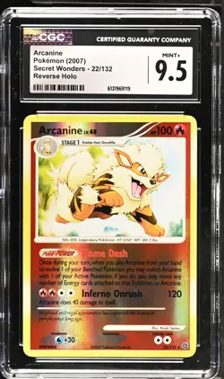 CGC 9.5 MINT+ Arcanine 22/132 Reverse Holo Secret Wonders Pokemon Card - Image 1