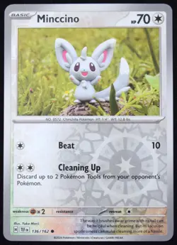 Pokemon TCG Minccino 136/162 2024 Temporal Forces Reverse Holo Common Card - LP - Image 1