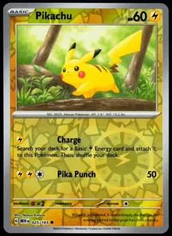 Pokemon TCG Pikachu 025/165 Scarlet & Violet 151 Reverse Holo Common Card - LP - Image 1