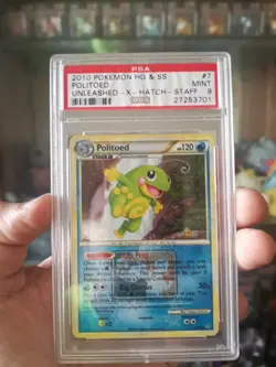 Pokemon Card 2010 PSA 9 STAFF POLITOED 7/95 Cross-Hatch Promo HGSS Unleashed - Image 1