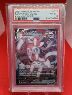 2021 POKEMON SWORD & SHIELD EVOLVING SKIES #075 FULL ART/SYLVEON VMAX PSA 8 -TCG - Image 1