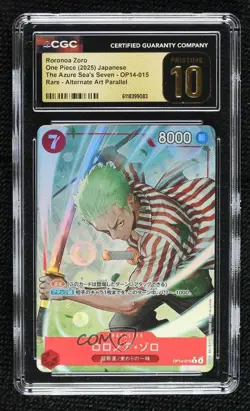 2026 One Piece The Azure Sea's Seven OP14 Japanese Alt Art Roronoa Zoro CGC 10 - Image 1