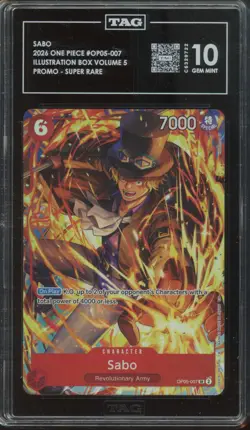 2026 One Piece Promo Super Rare #OP05-007 Sabo Gem Mint TAG 10 - Image 1
