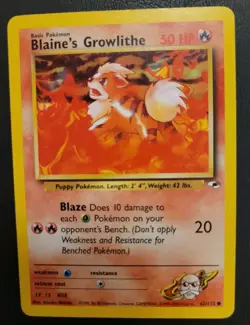 Blaine's Growlithe 62/132 Gym Heroes Pokemon Card Vintage WOTC - Image 1