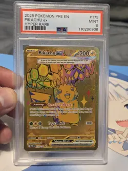 Pokemon TCG Pikachu EX Card 2025 Pre-EN #179 Hyper Rare PSA 9 - Image 1