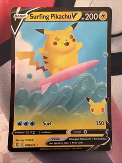 Pokemon TCG Surfing Pikachu V 008/025 Celebrations Holo - Image 1